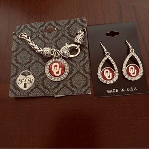 Silver and Red OU lJewelry Set
